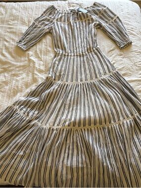 Lauren Ralph Lauren Cream Maxi Dress with Navy Stripes